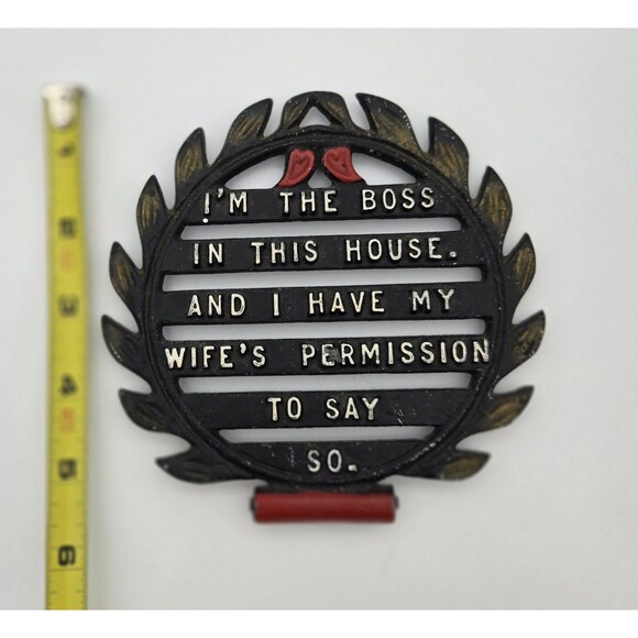 Vintage Trivet Retro Kitchen Hot Plate Funny Decor “I’m The Boss With Wife’s Pe - Picture 9 of 10